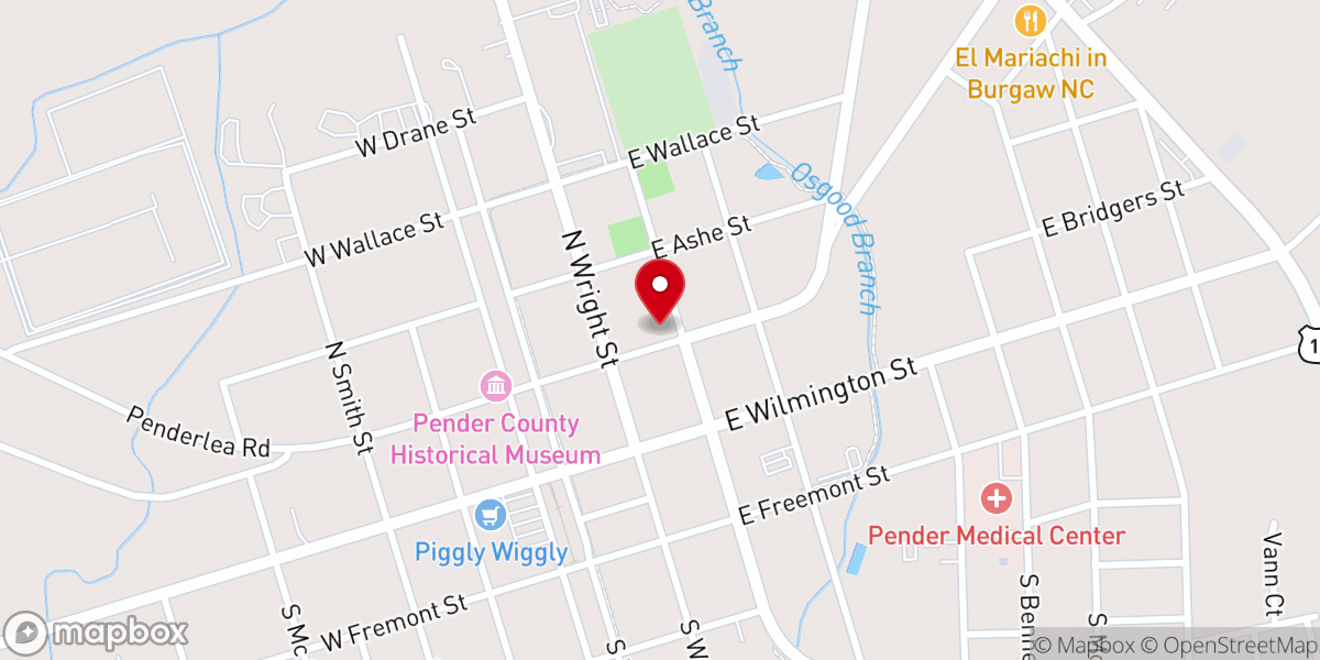 Map showing location of Burgaw United Methodist Church