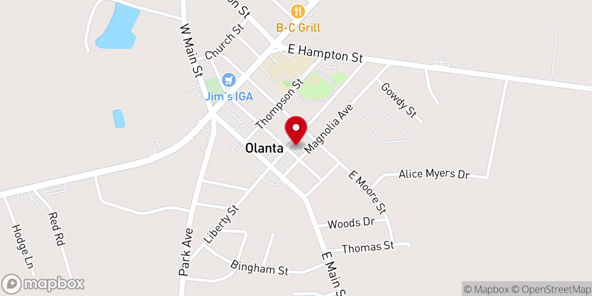 Map showing location of Olanta Baptist Church