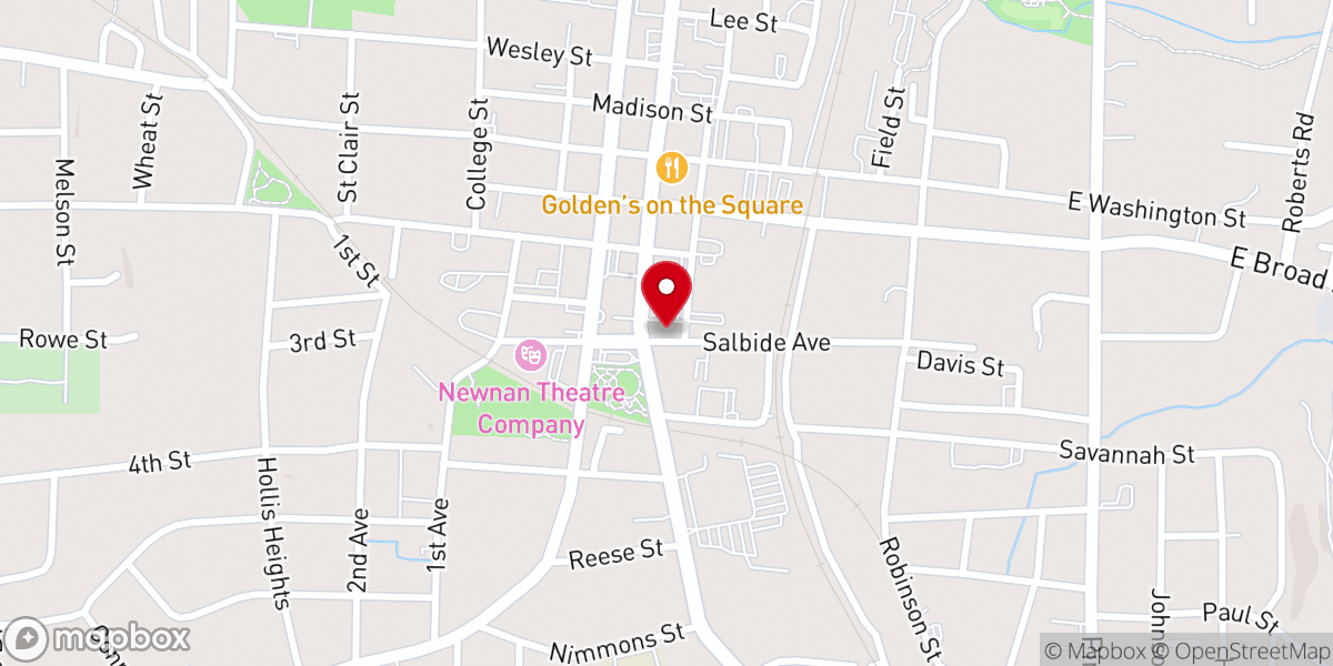 Map showing location of Newnan Presbyterian Church