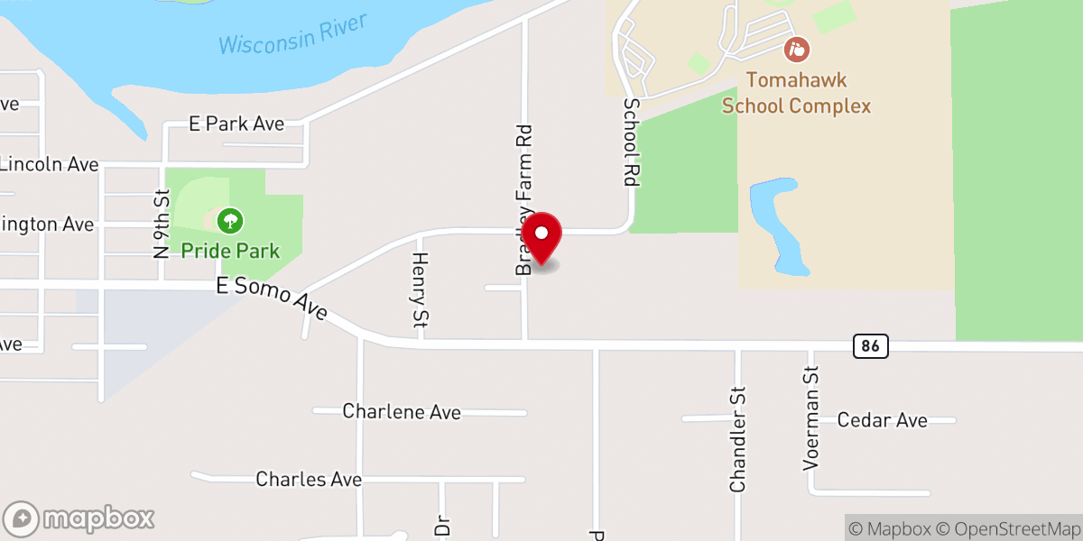 Map showing location of Tomahawk United Methodist Church