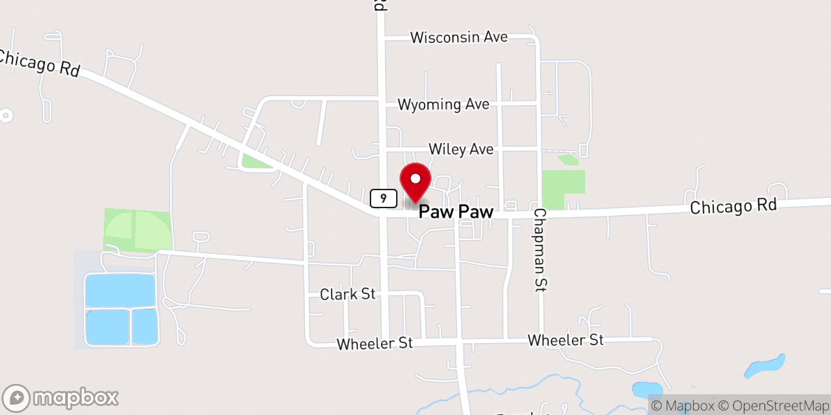 Map showing location of Paw Paw Community Center