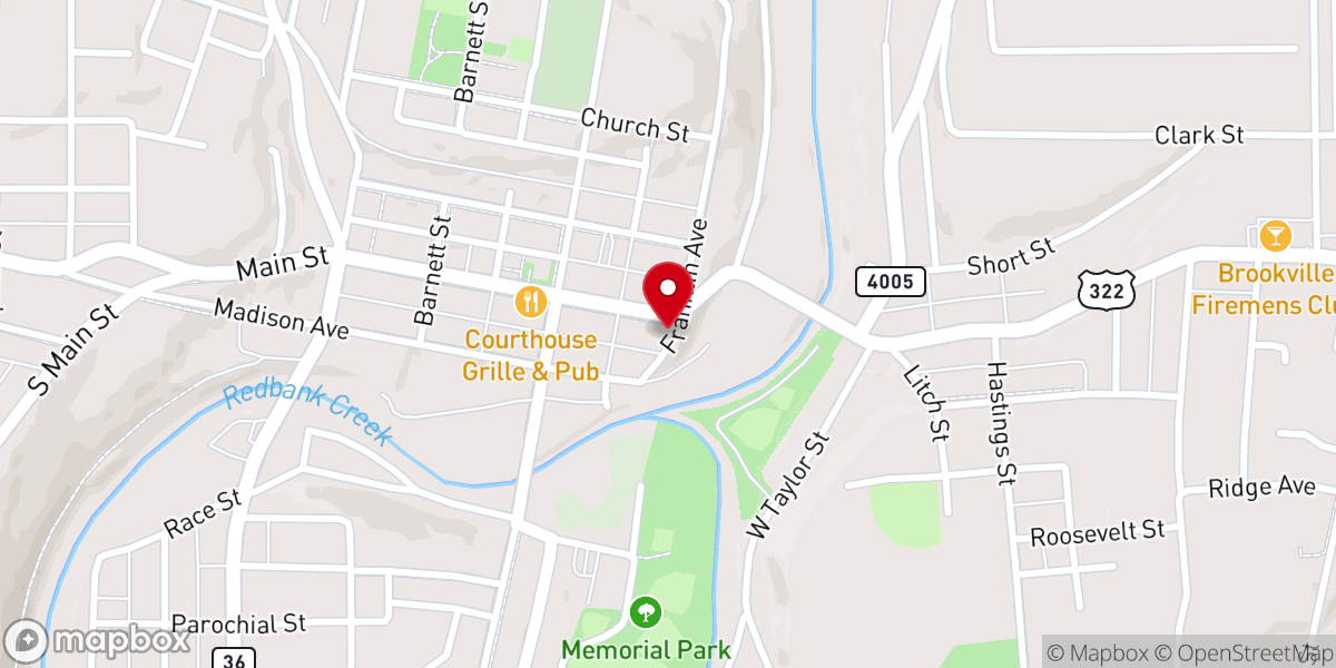Map showing location of Brookville First Baptist Church