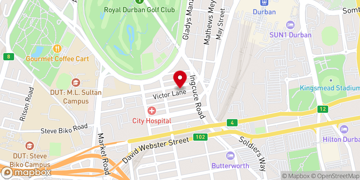 Map showing location of Bethesda Temple Full Gospel Church 29 Carlisle Sreet Durban South Africa
