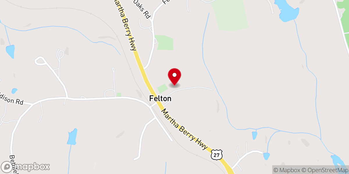 Map showing location of Felton Baptist Church