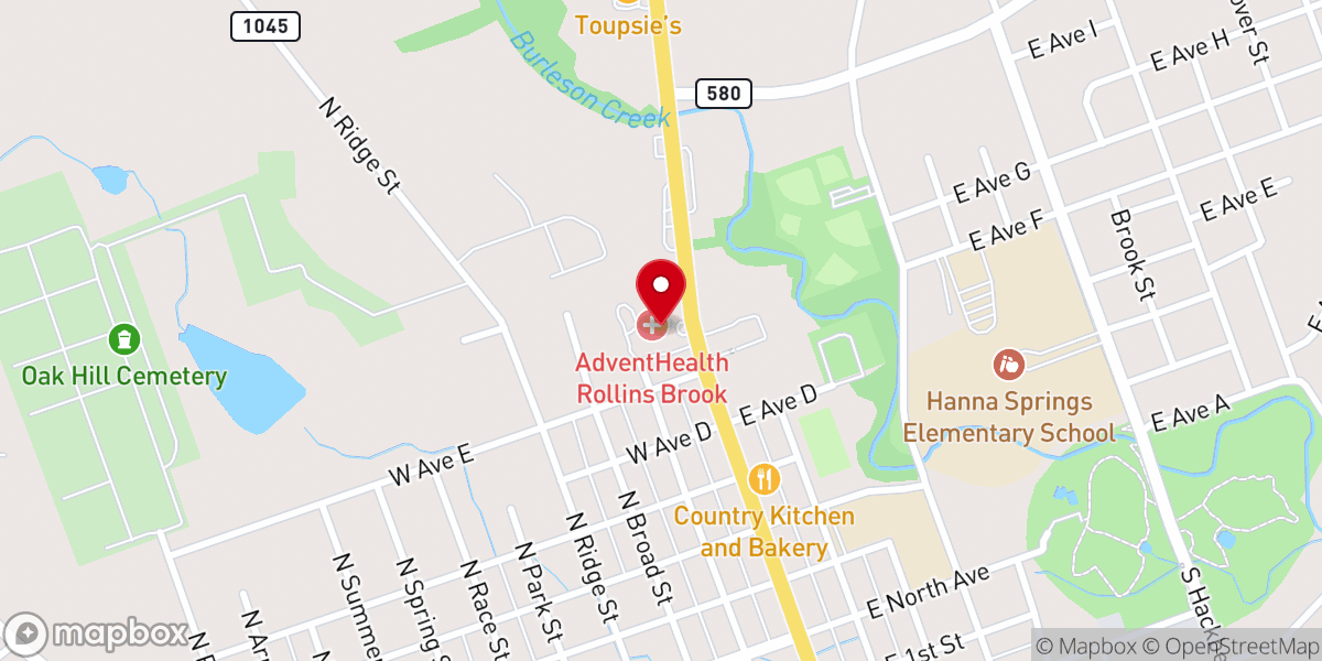 Map showing location of AdventHealth Rollins Brook
