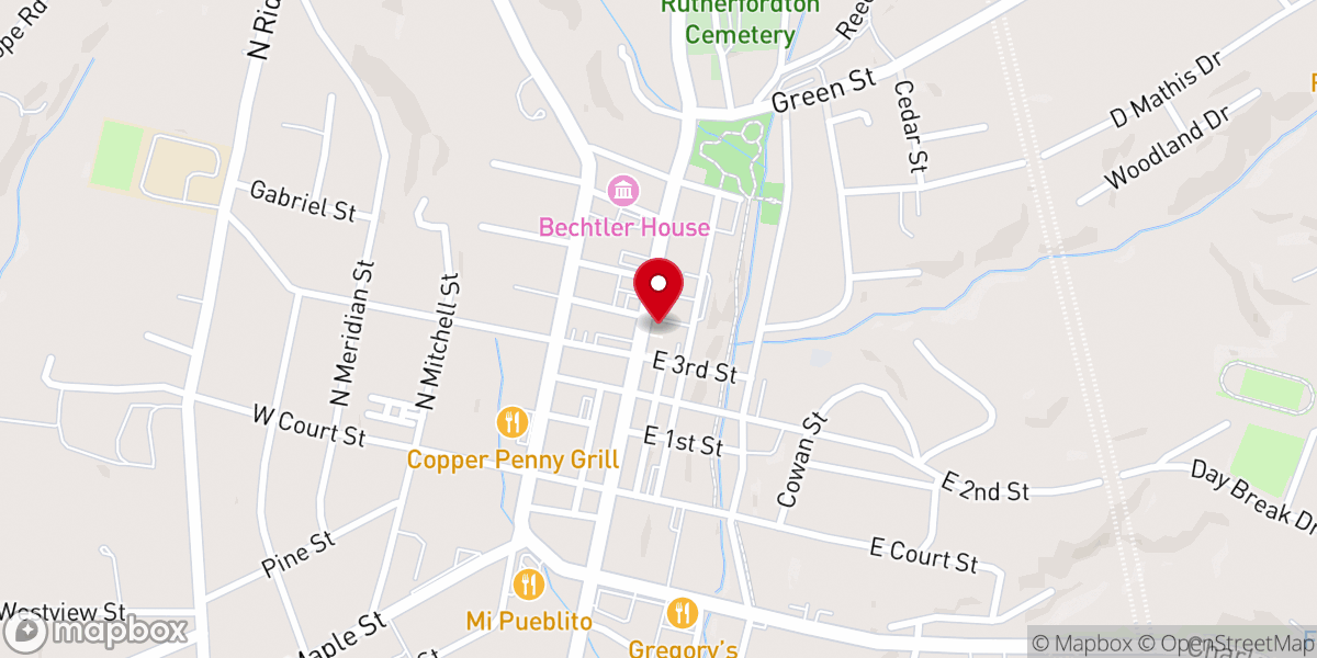 Map showing location of First Baptist Church Rutherfordton