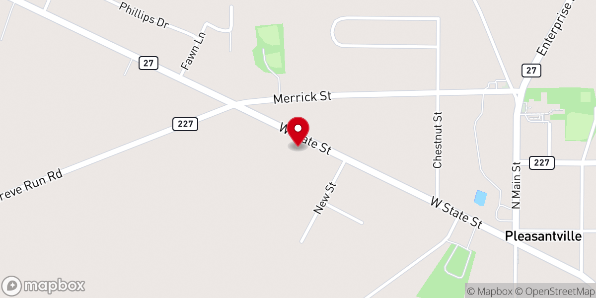 Map showing location of Pleasantville Community Church