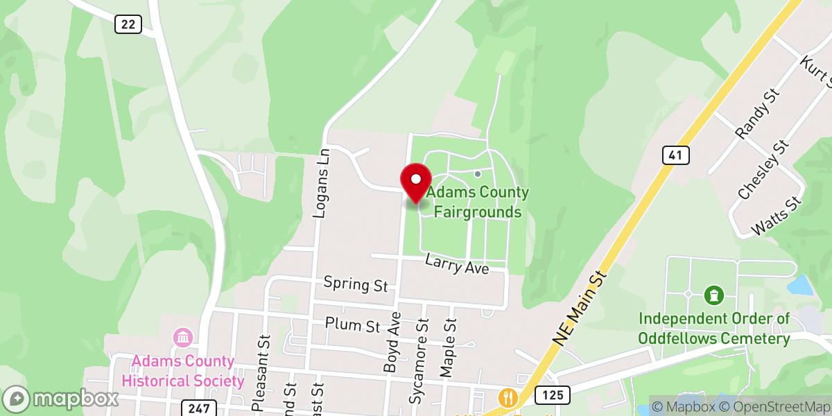 Map showing location of Adams County Fairgrounds