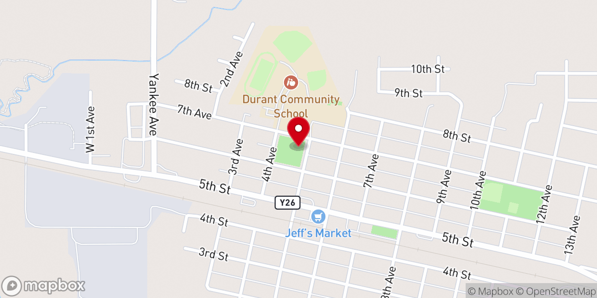 Map showing location of Durant Community Center