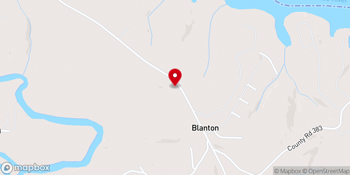 Map showing location of Blanton Church