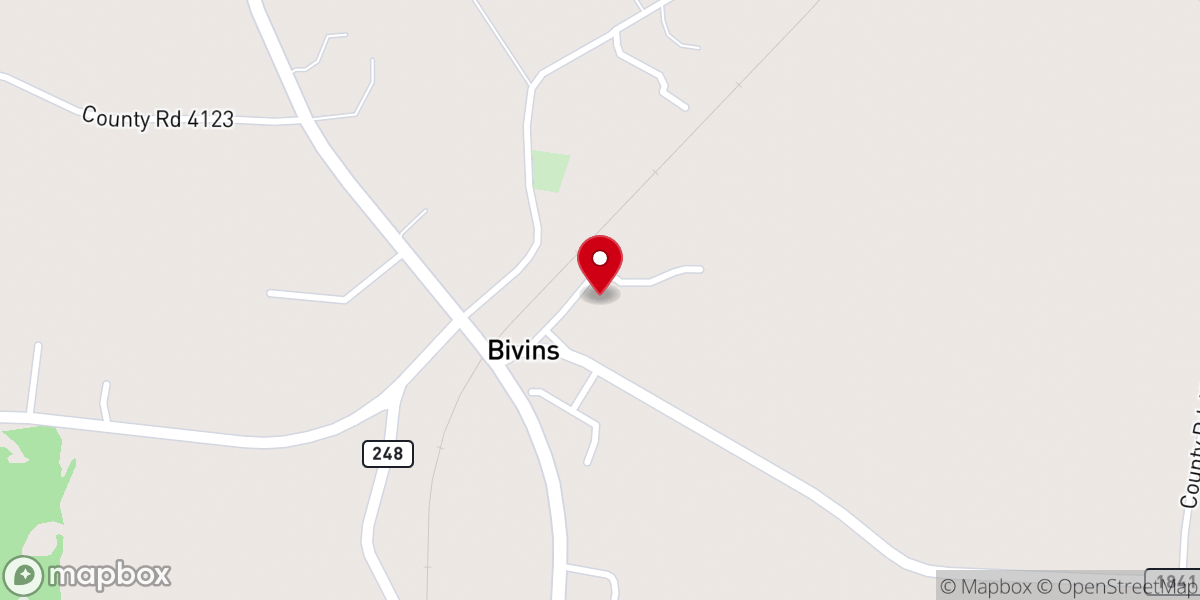 Map showing location of Bivins community center