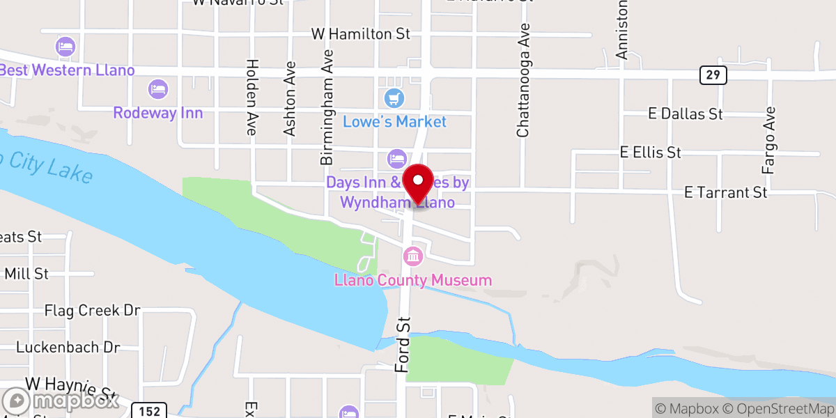 Map showing location of Llano Journey Fellowship office