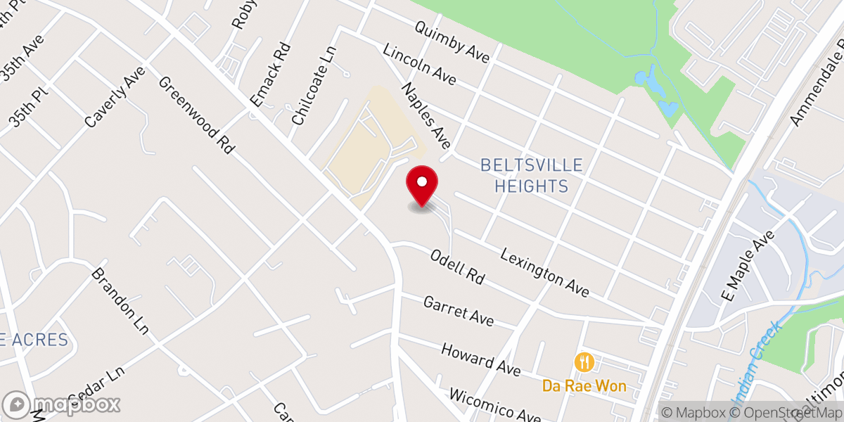 Map showing location of Beltsville Baptist Church