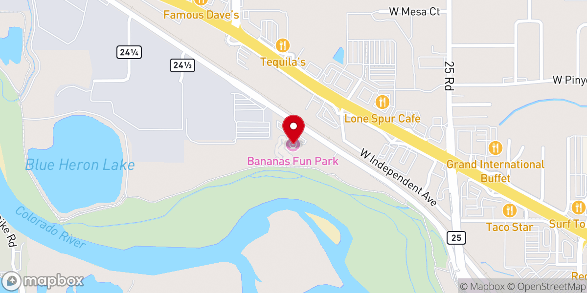 Map showing location of Bananas Fun Park