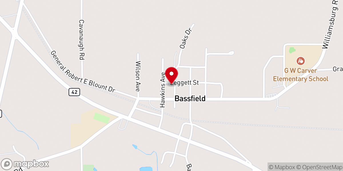 Map showing location of Bassfield Baptist Church