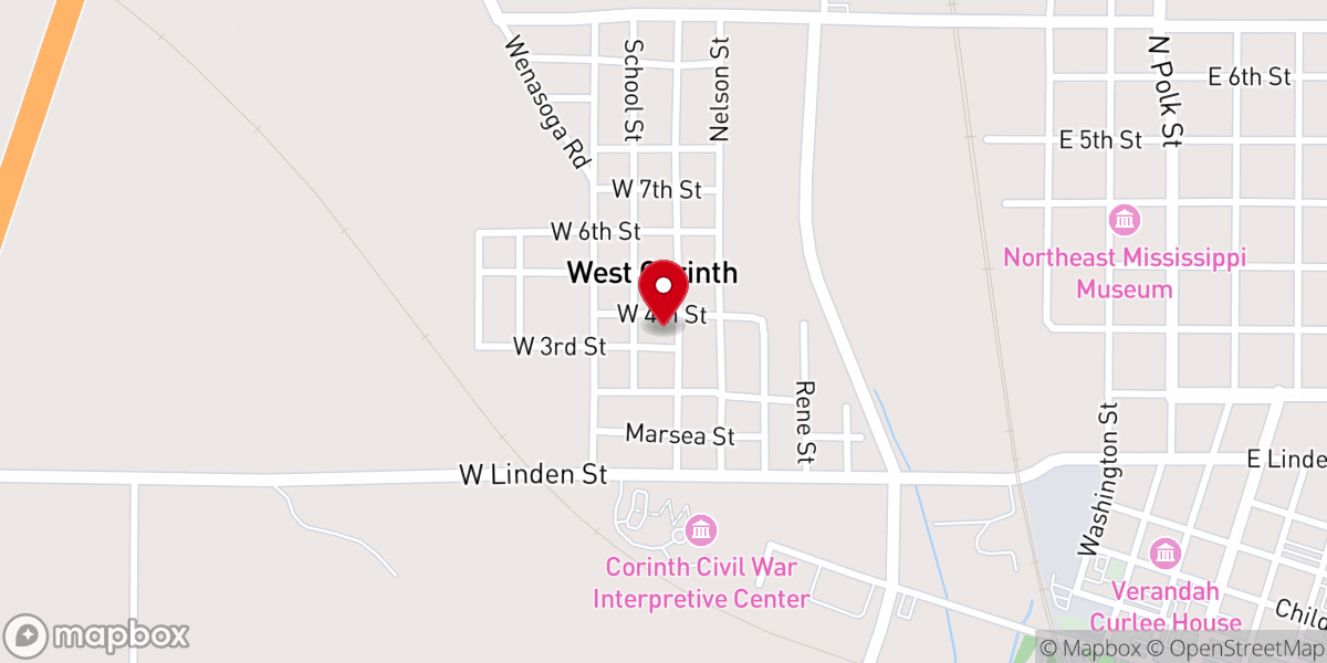 Map showing location of West Corinth Baptist Church