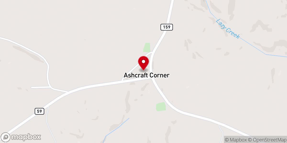 Map showing location of Ashcraft Corner Baptist Church