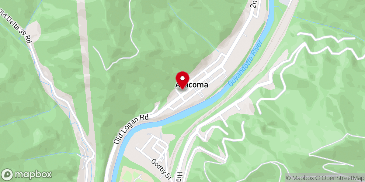 Map showing location of Aracoma Baptist Church