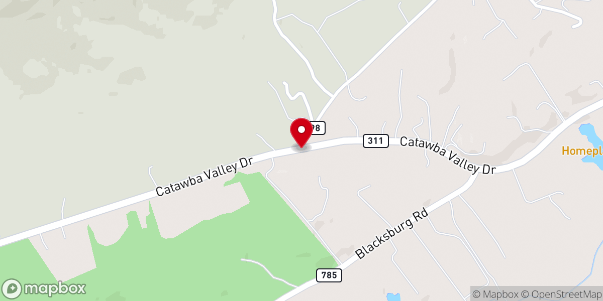 Map showing location of Catawba Church