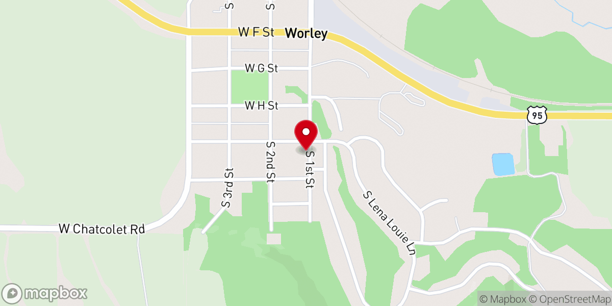 Map showing location of Worley Community Church