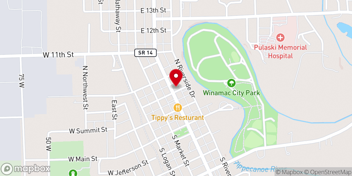Map showing location of Winamac First United Methodist Church