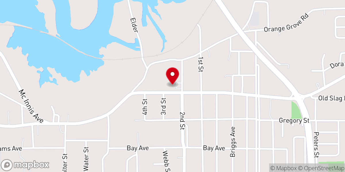 Map showing location of East Moss Point Baptist Church