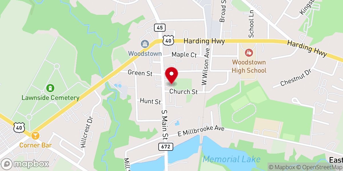 Map showing location of First Baptist Church-Woodstown