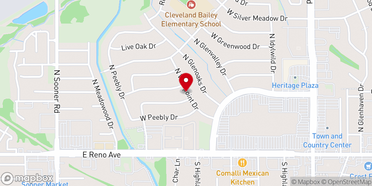 Map showing location of Meadowood Baptist Midwest City Church