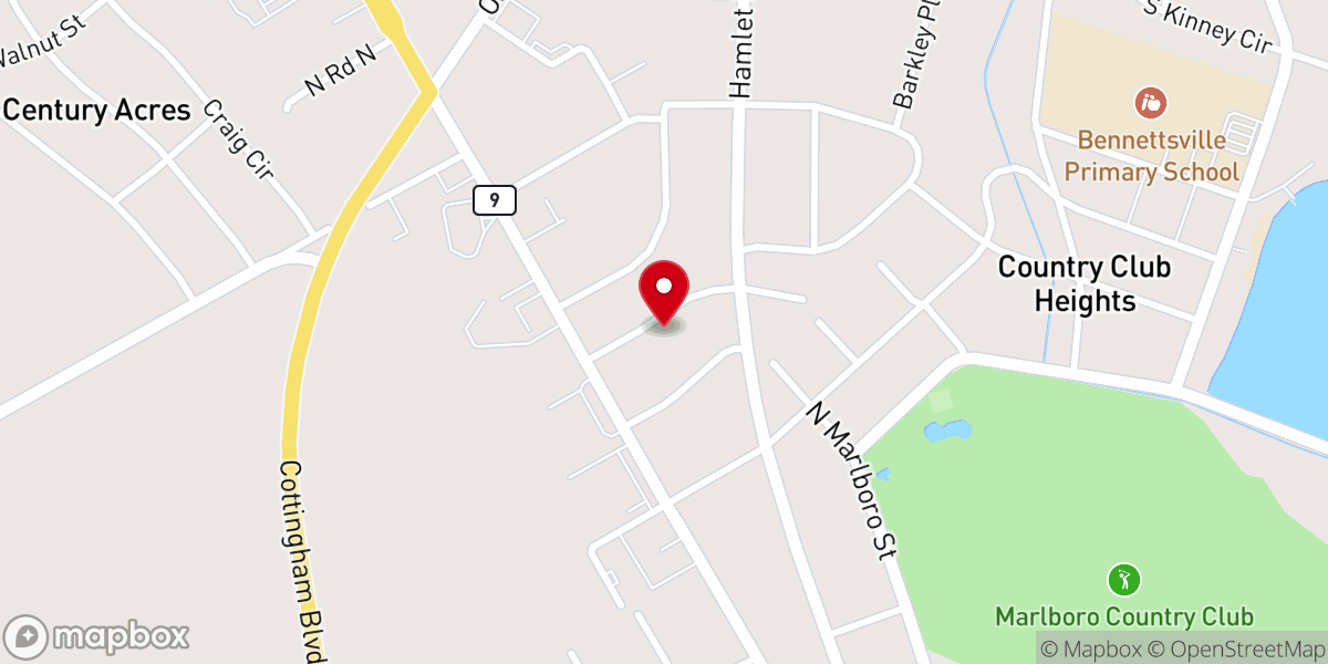 Map showing location of Bennettsville Wesleyan Church
