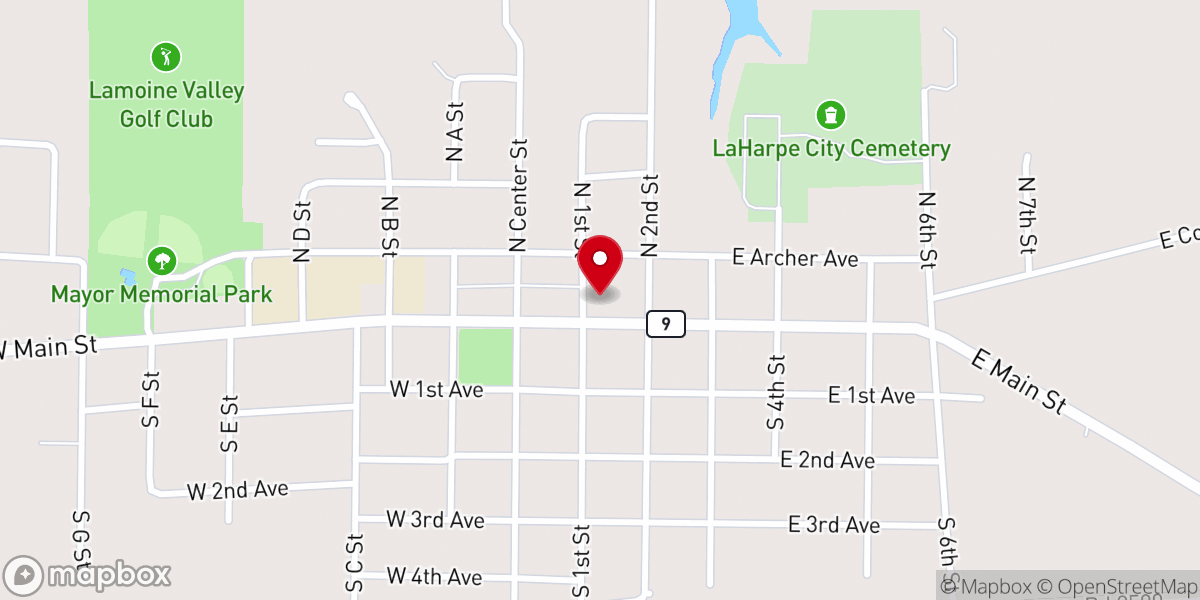 Map showing location of La Harpe Christian Church