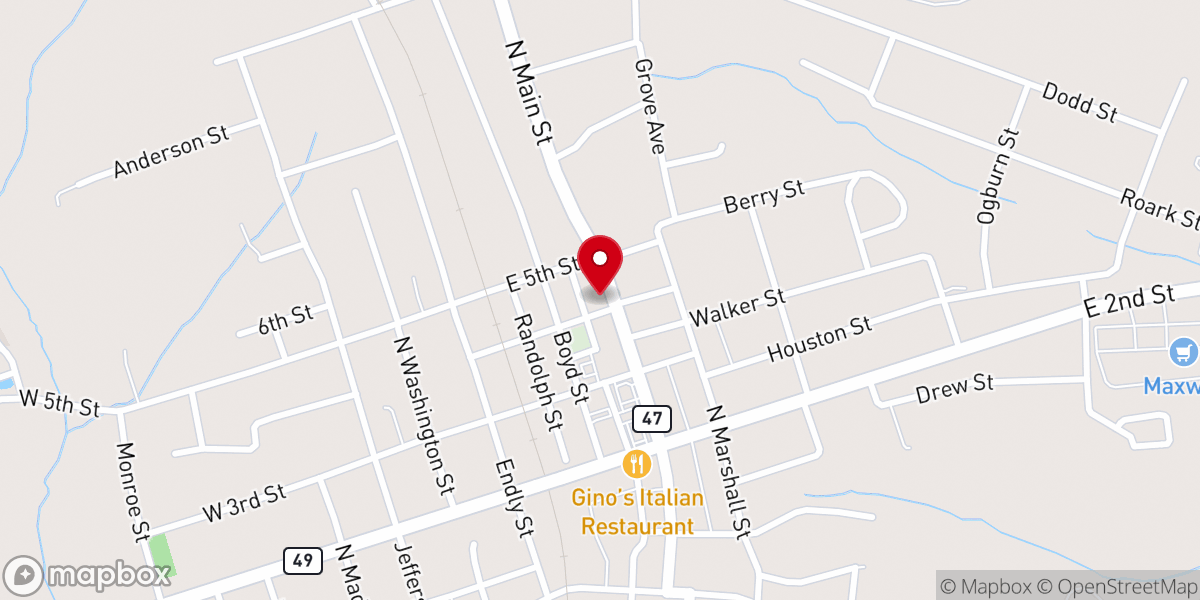 Map showing location of Chase City Banquet Center