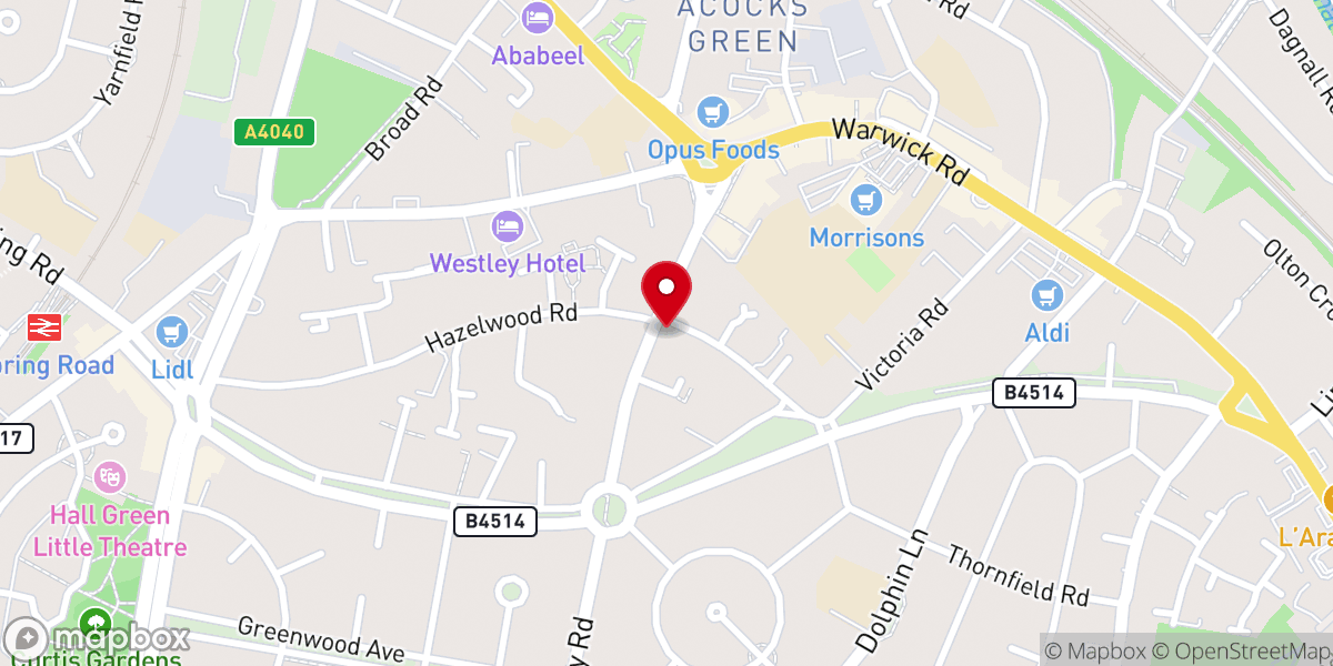 Map showing location of Acocks Green Methodist Church
