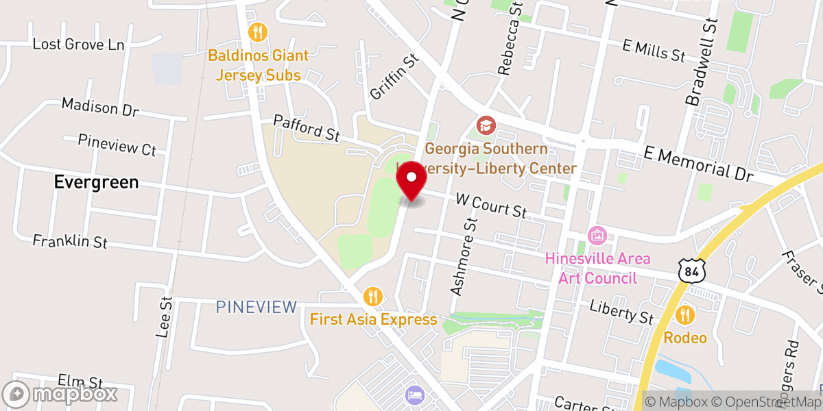 Map showing location of Hinesville Church of Christ