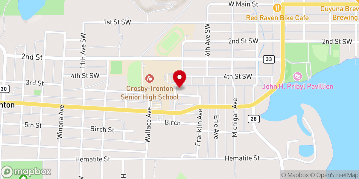 Map showing location of St. Joseph's Churches of Crosby-Ironton and Deerwood