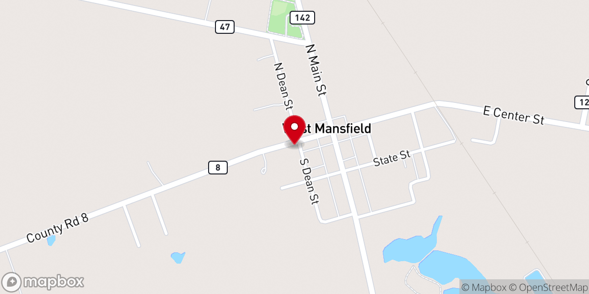 Map showing location of West Mansfield Friends Church