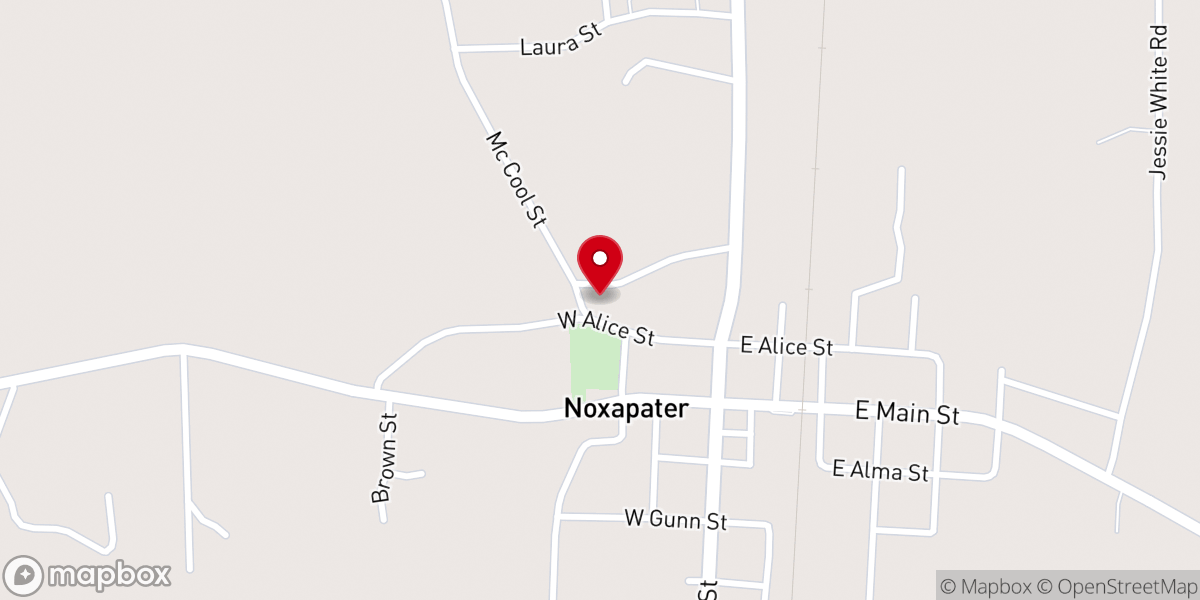 Map showing location of Noxapater Methodist Church