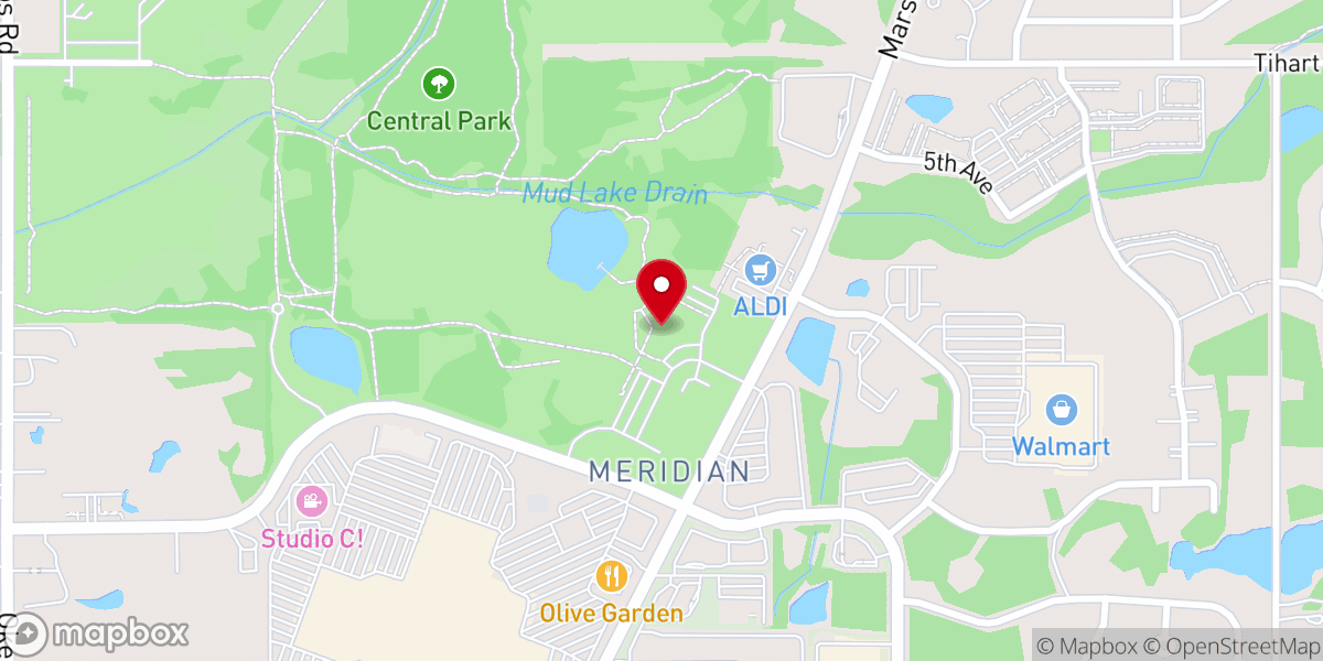 Map showing location of The Village Chapel at Meridian Historical Village