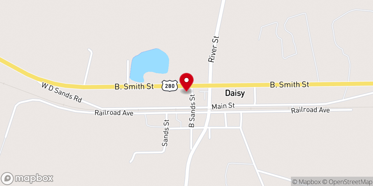 Map showing location of Daisy Methodist Church
