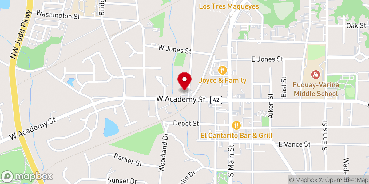 Map showing location of First Baptist Church of Fuquay-Varina