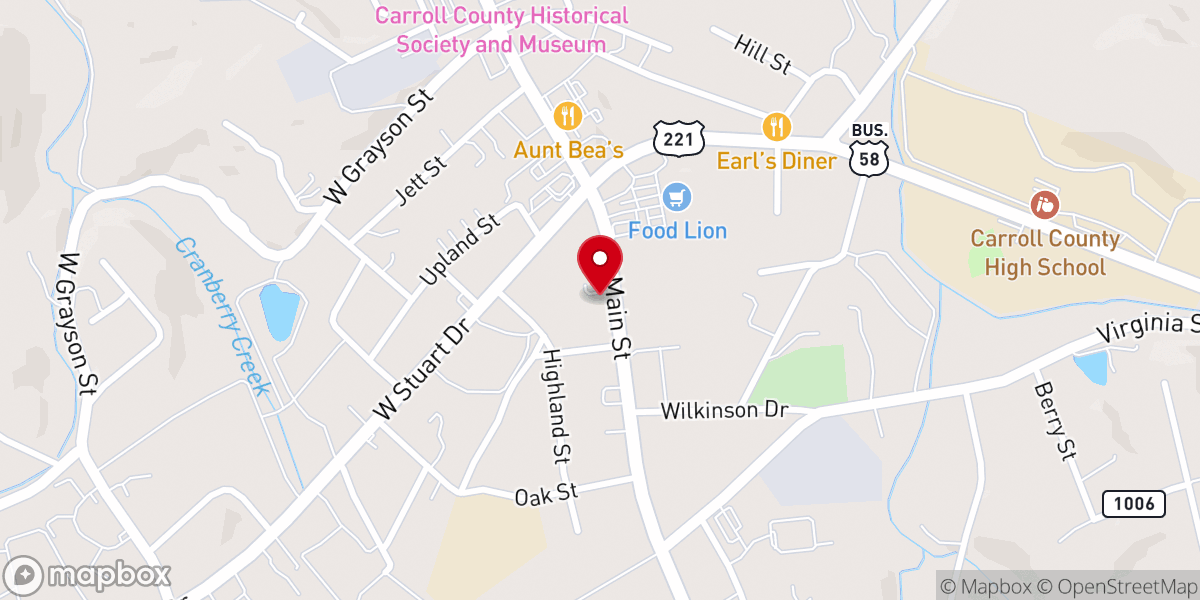 Map showing location of Hillsville Presbyterian Church
