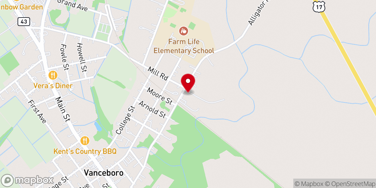 Map showing location of Vanceboro Freewill Holiness Church