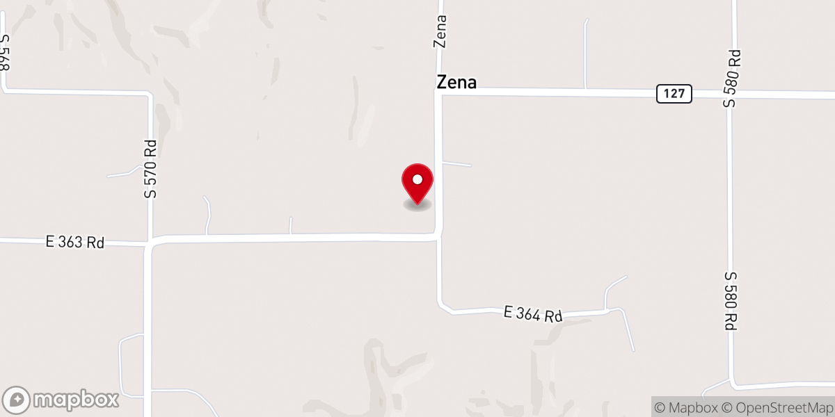 Map showing location of Zena Baptist Church