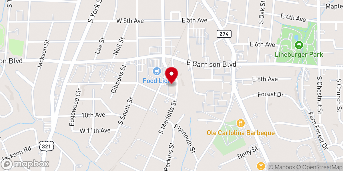 Map showing location of South Marietta Street Baptist Church