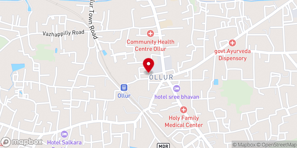 Map showing location of Ollur Mary Matha Church