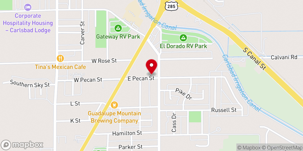 Map showing location of Church of Christ in Carlsbad