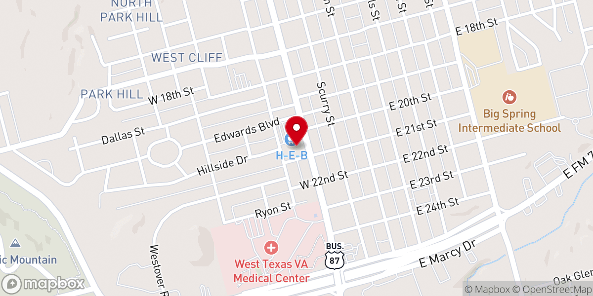 Map showing location of H-E-B
