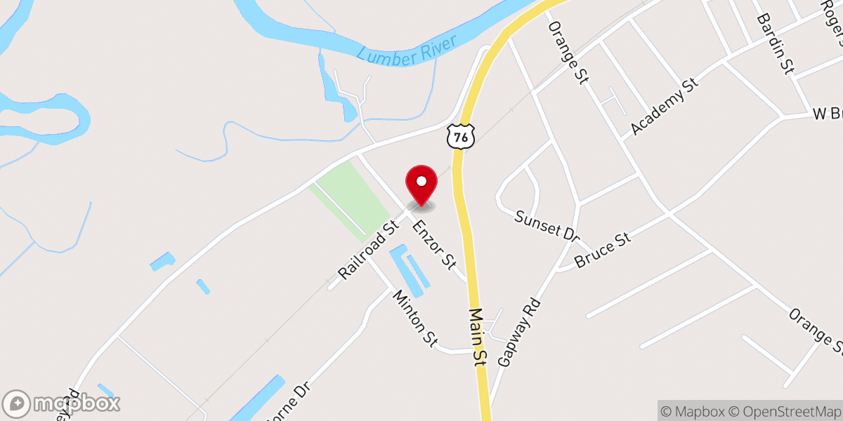 Map showing location of Fair Bluff Church of God