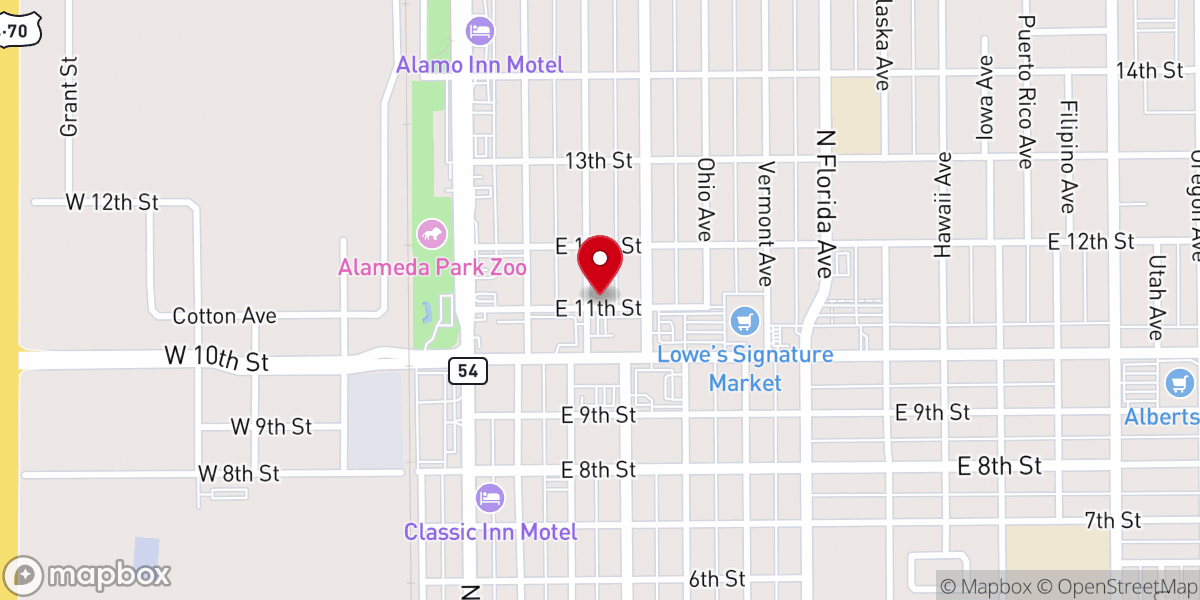 Map showing location of First Baptist Church of Alamogordo