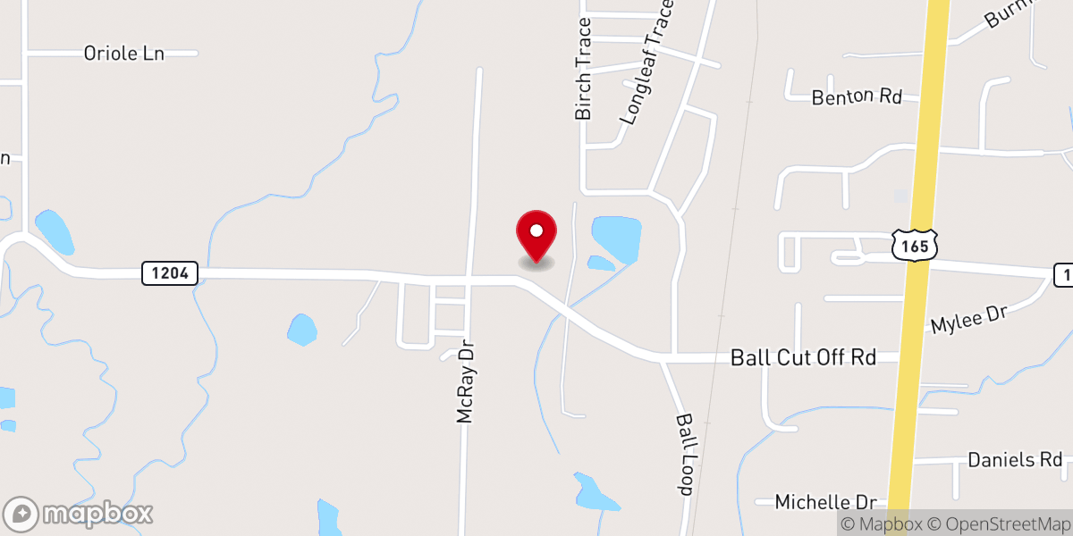 Map showing location of First Baptist Church of Ball