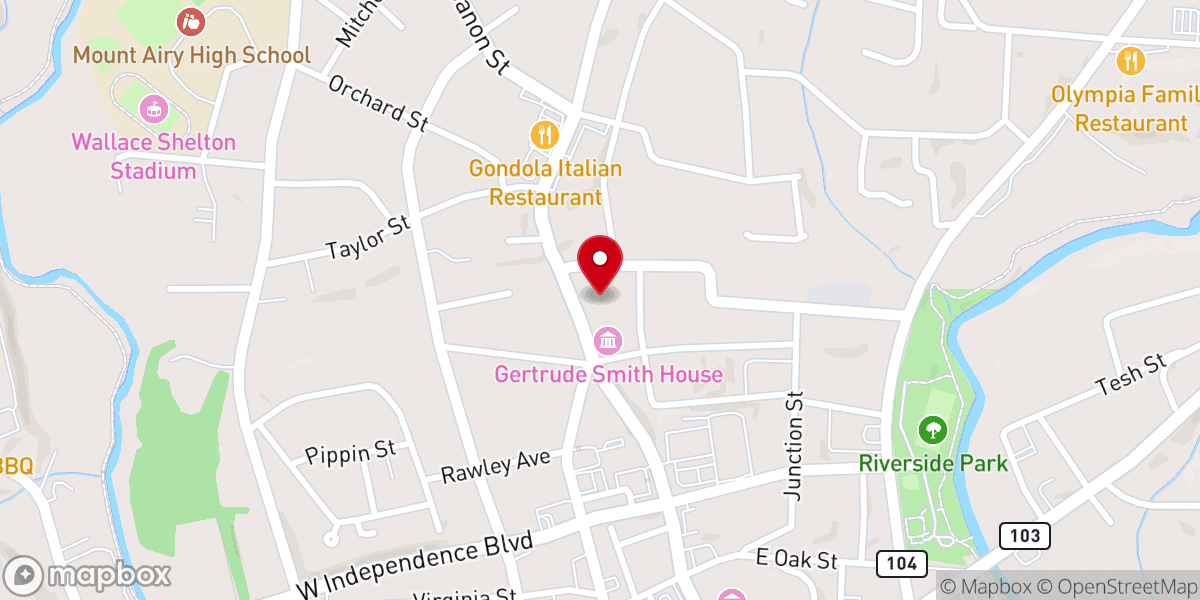 Map showing location of First Baptist Church-Mt Airy
